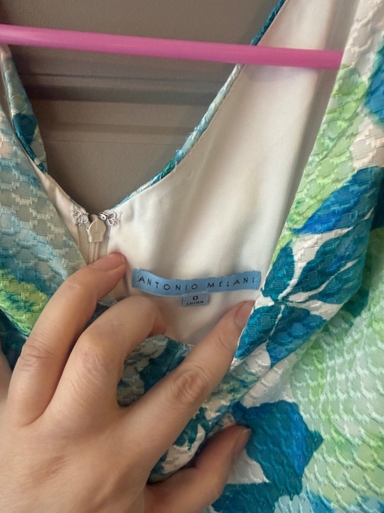 ANTONIO MELANI Blue Green Floral Peplum Dress - Picture 3 of 3